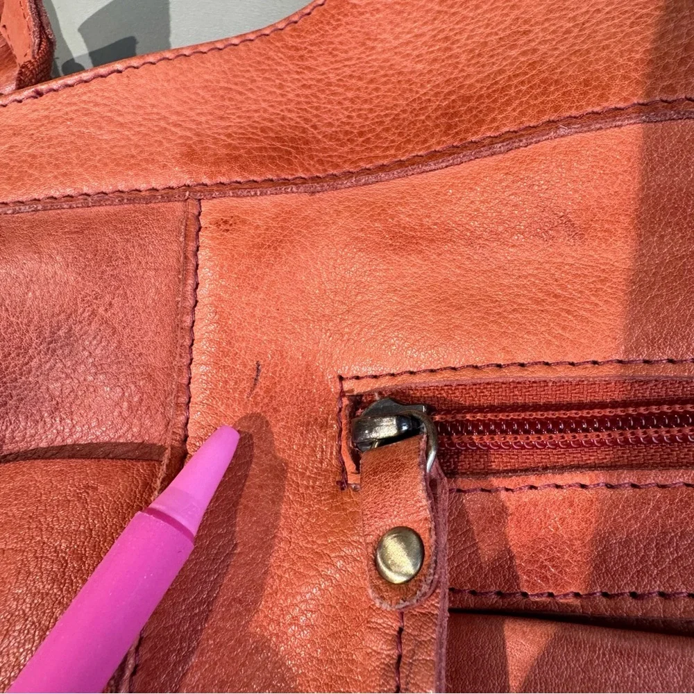 Woven Leather Crossbody Tote in Rust